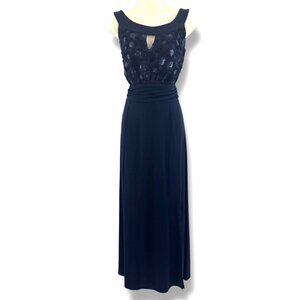En Focus Navy Blue Embellished Long Gown Maxi Dress Size 16W 1X Plus Sz Evening